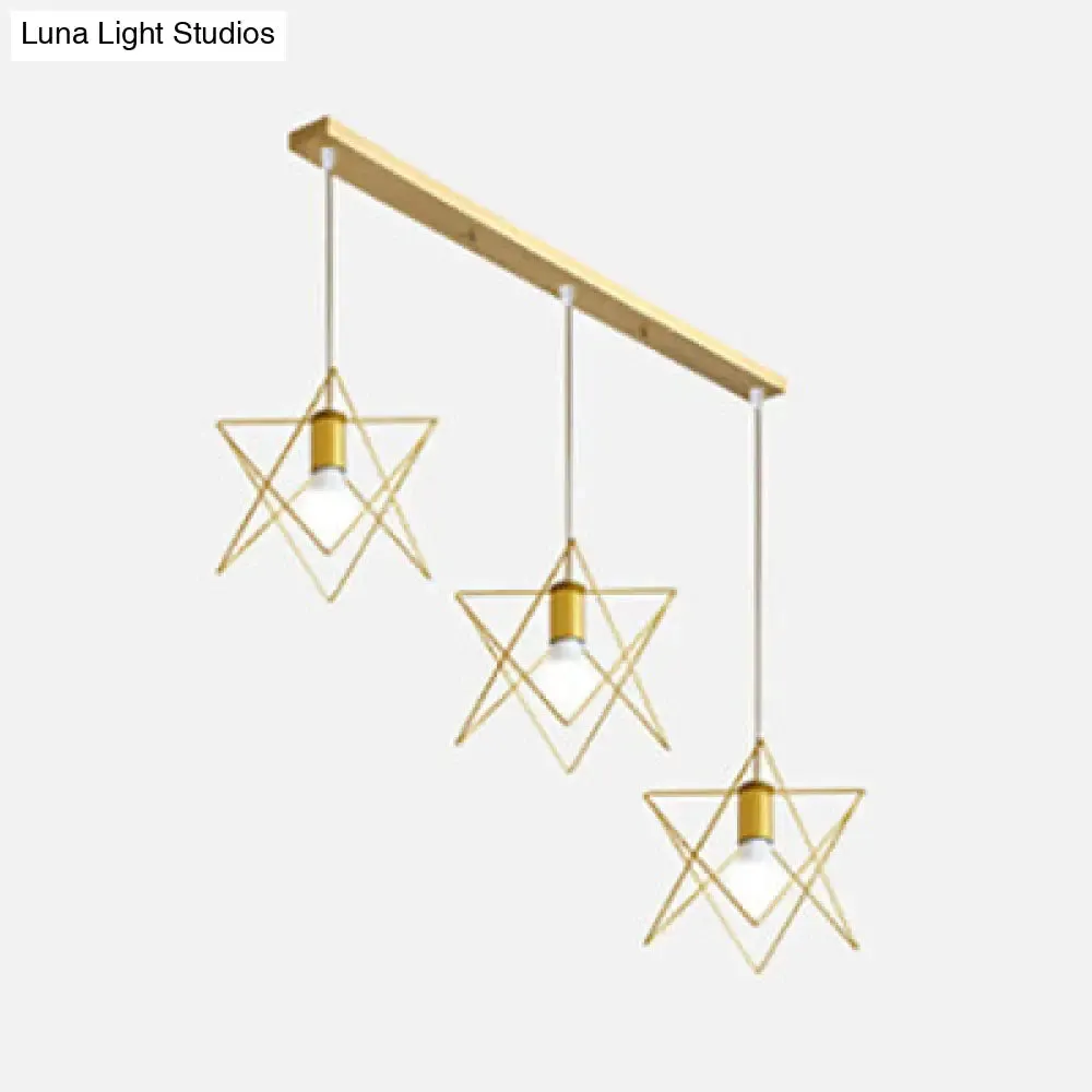 Modern Gold Ceiling Fixture with Retro Metallic Design - 3 Bulb Dining Room Hanging Light