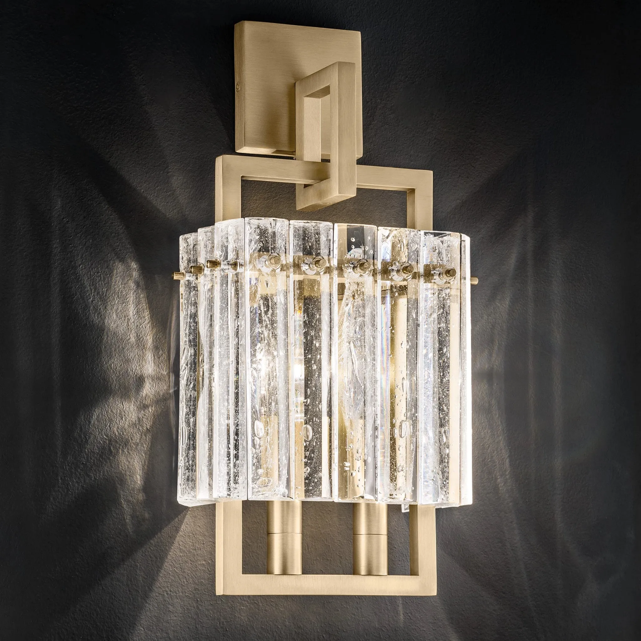 Modern Gold Wall Light With Glass Panels Inspired By Rock Crystals