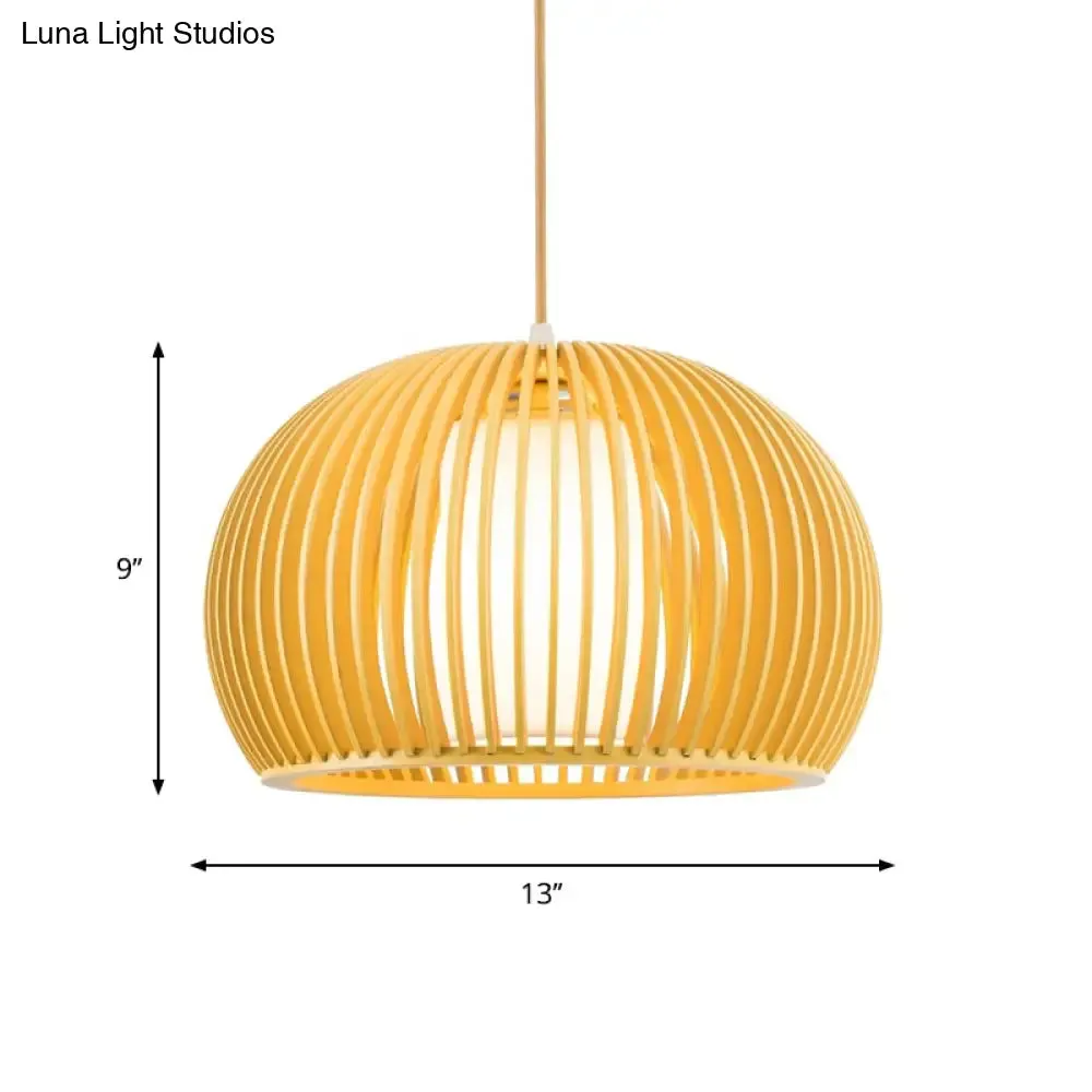 Modern Half-Globe Pendant Wooden 1-Light Dining Table Suspension Lighting - 13"/18" W with Inner Shade