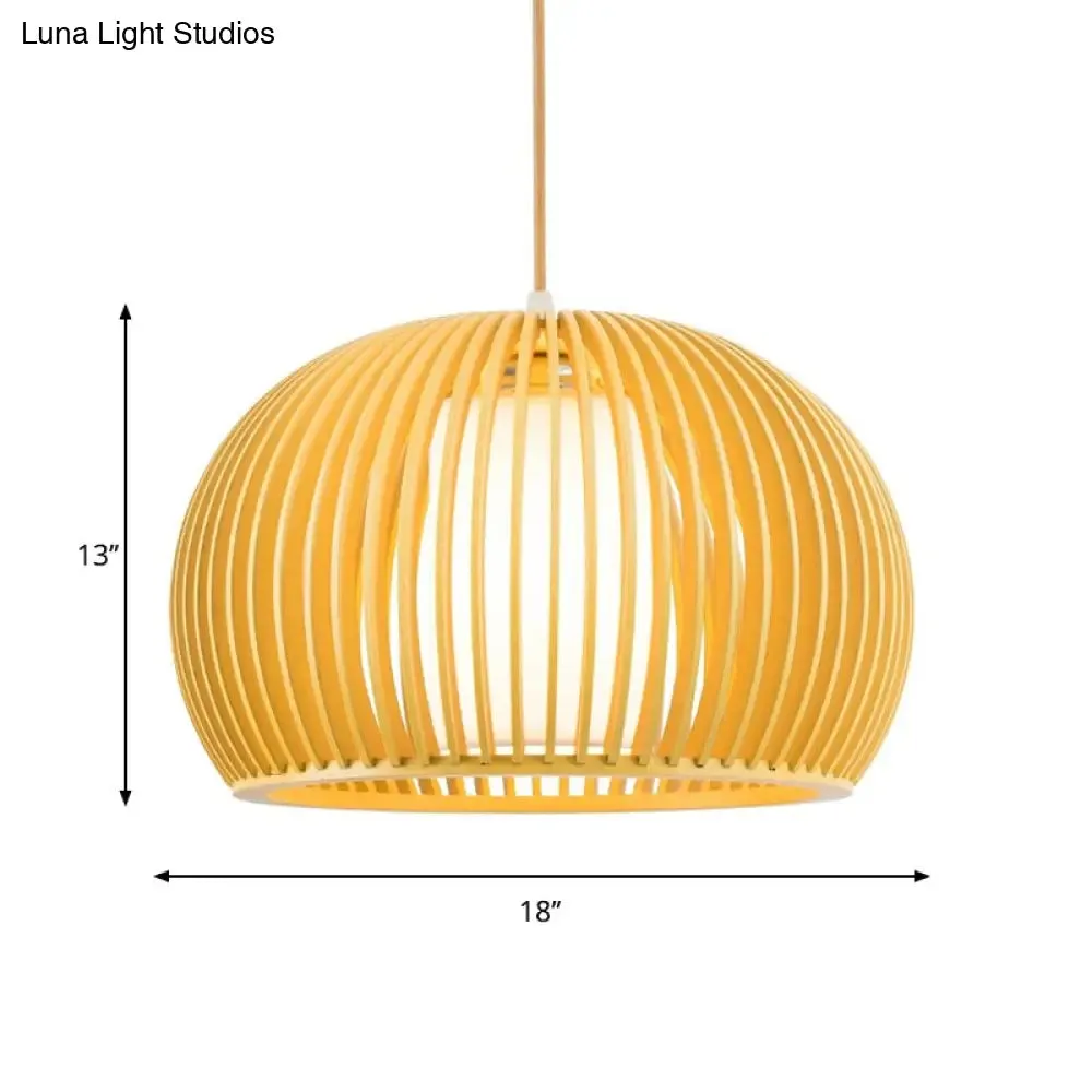 Modern Half-Globe Pendant Wooden 1-Light Dining Table Suspension Lighting - 13"/18" W with Inner Shade