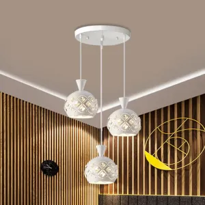 Modern Iron Domed Suspension Light with 3-Light Crystal Multi Ceiling Lamp in White