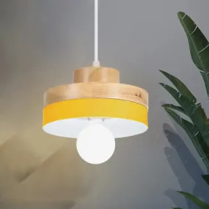 Modern Macaron Down Lighting Metal Ceiling Lamp with Colorful Wood Accents - 1-Light for Living Room