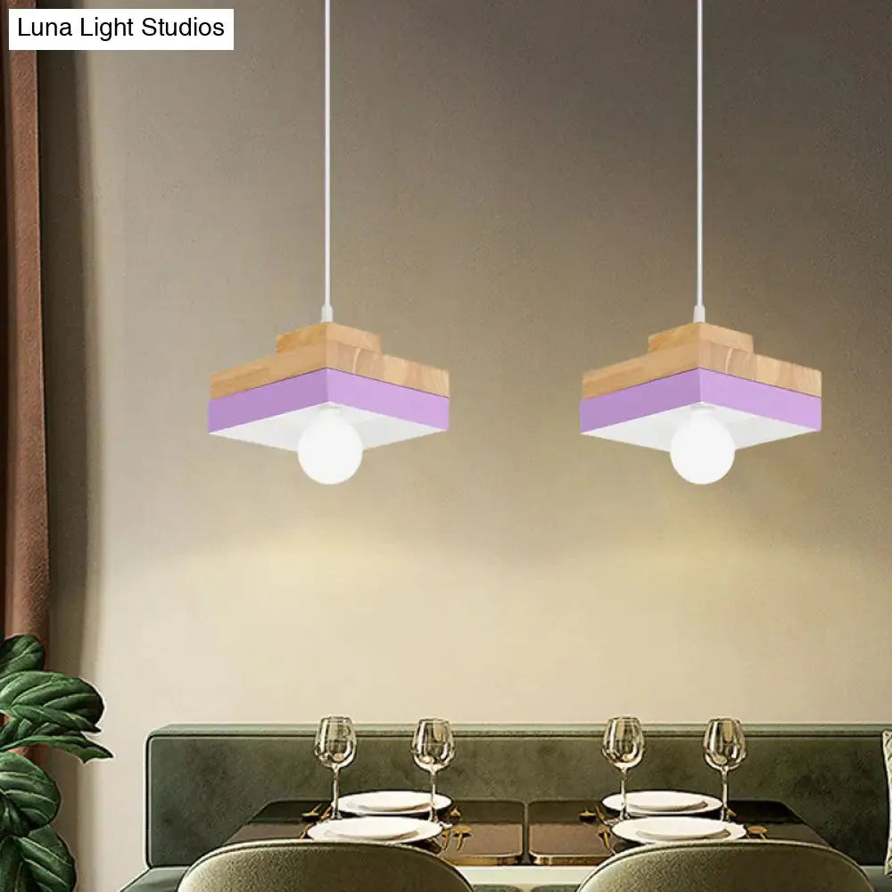 Modern Macaron Down Lighting Metal Ceiling Lamp with Colorful Wood Accents - 1-Light for Living Room