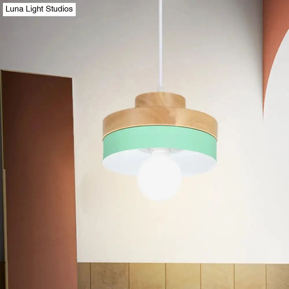 Modern Macaron Down Lighting Metal Ceiling Lamp with Colorful Wood Accents - 1-Light for Living Room