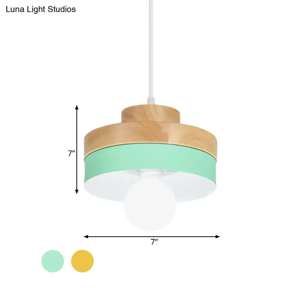 Modern Macaron Down Lighting Metal Ceiling Lamp with Colorful Wood Accents - 1-Light for Living Room