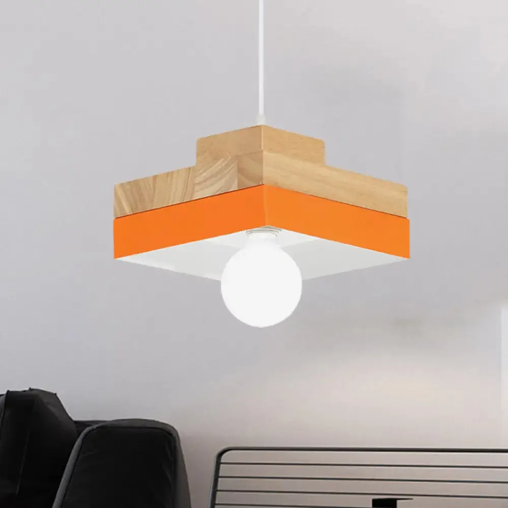 Modern Macaron Down Lighting Metal Ceiling Lamp with Colorful Wood Accents - 1-Light for Living Room