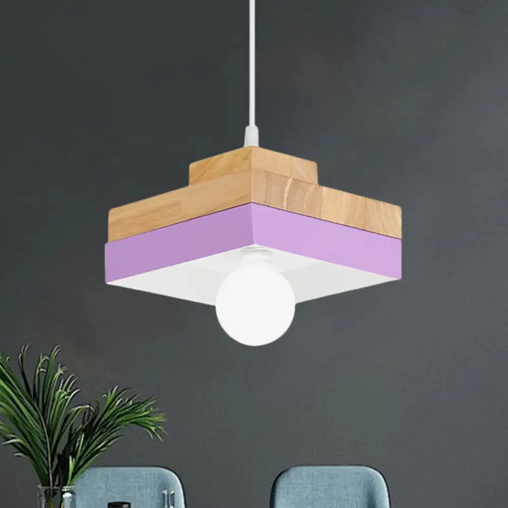 Modern Macaron Down Lighting Metal Ceiling Lamp with Colorful Wood Accents - 1-Light for Living Room