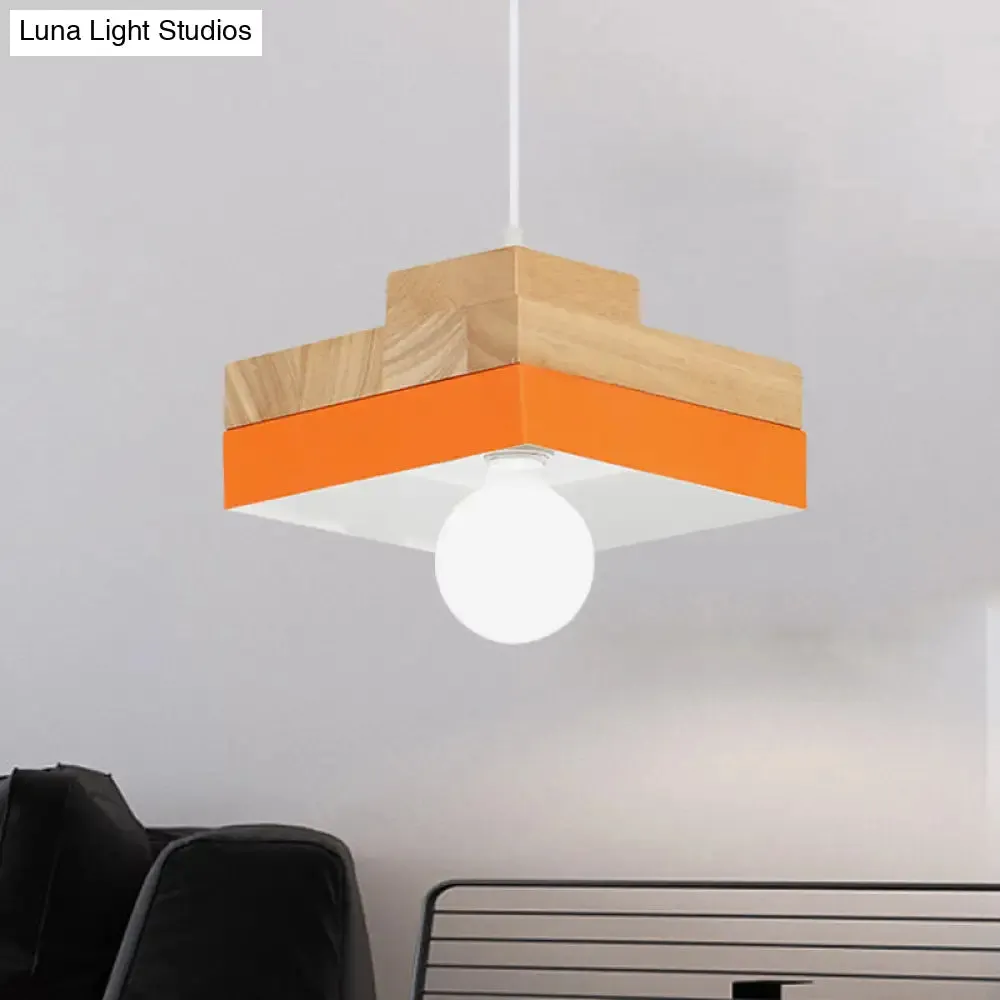 Modern Macaron Down Lighting Metal Ceiling Lamp with Colorful Wood Accents - 1-Light for Living Room