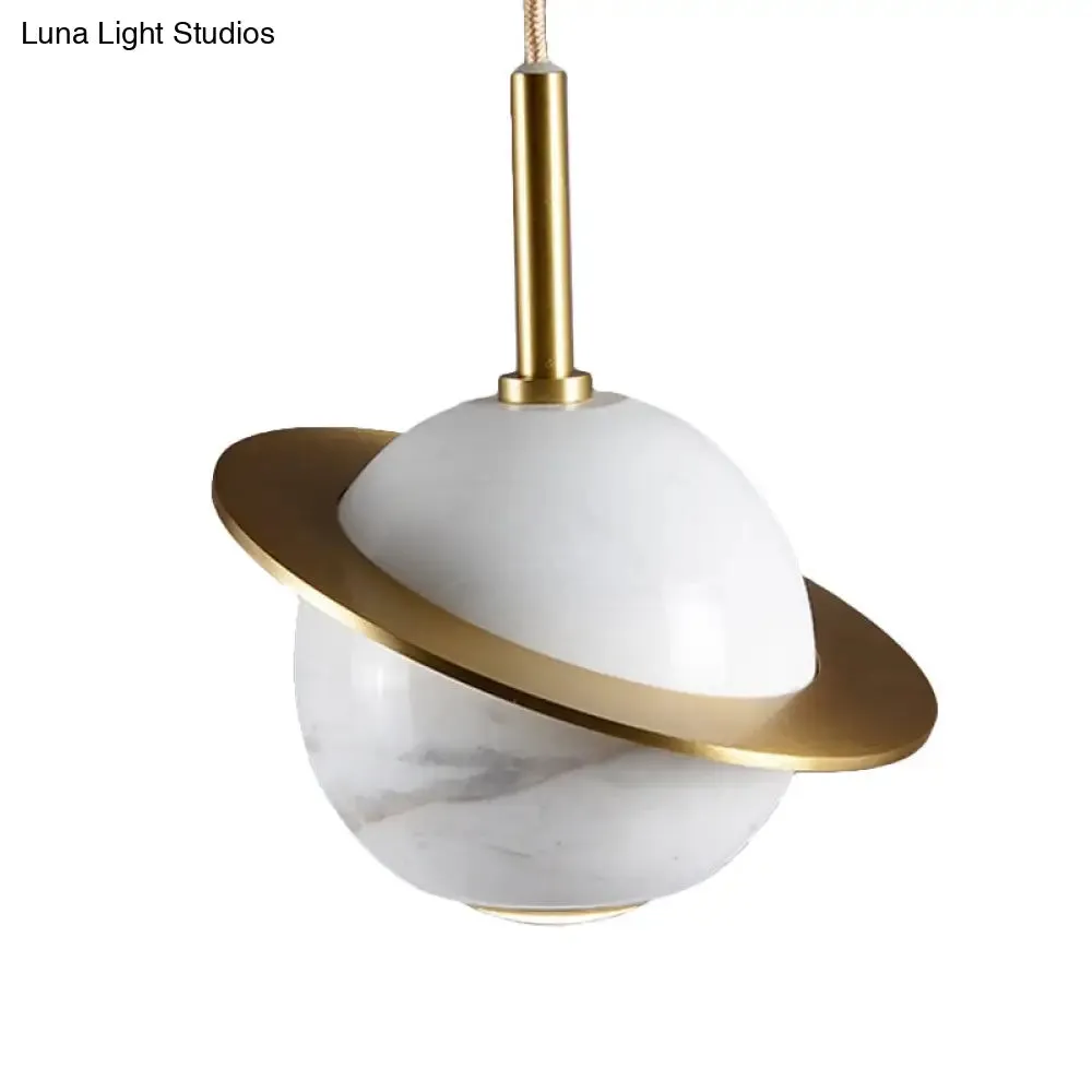 Modern Marble Sphere Ceiling Light: White/Black/Green LED Pendant Lamp with Trapped Ring