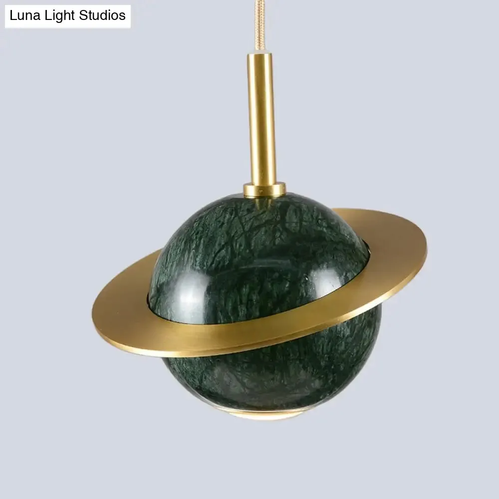 Modern Marble Sphere Ceiling Light: White/Black/Green LED Pendant Lamp with Trapped Ring