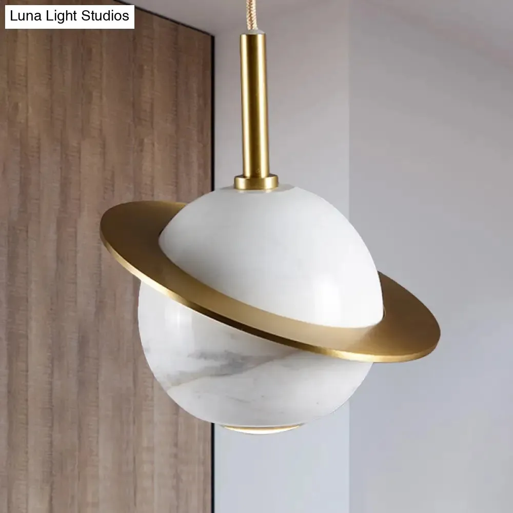 Modern Marble Sphere Ceiling Light: White/Black/Green LED Pendant Lamp with Trapped Ring