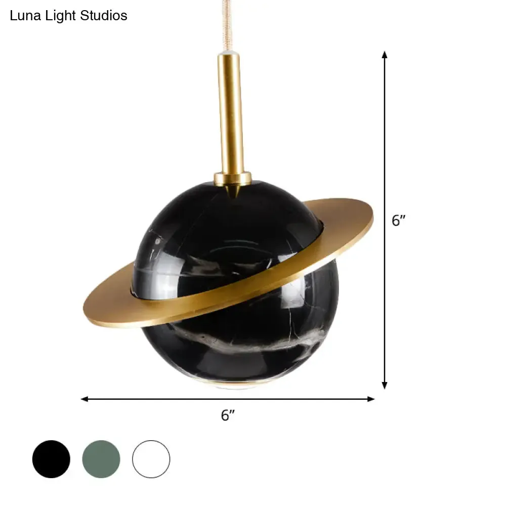 Modern Marble Sphere Ceiling Light: White/Black/Green LED Pendant Lamp with Trapped Ring