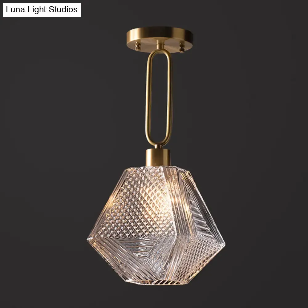 Modern Rhombus Prismatic Glass Pendant Lamp - 1-Head Gold Ceiling Suspension for Dining Room