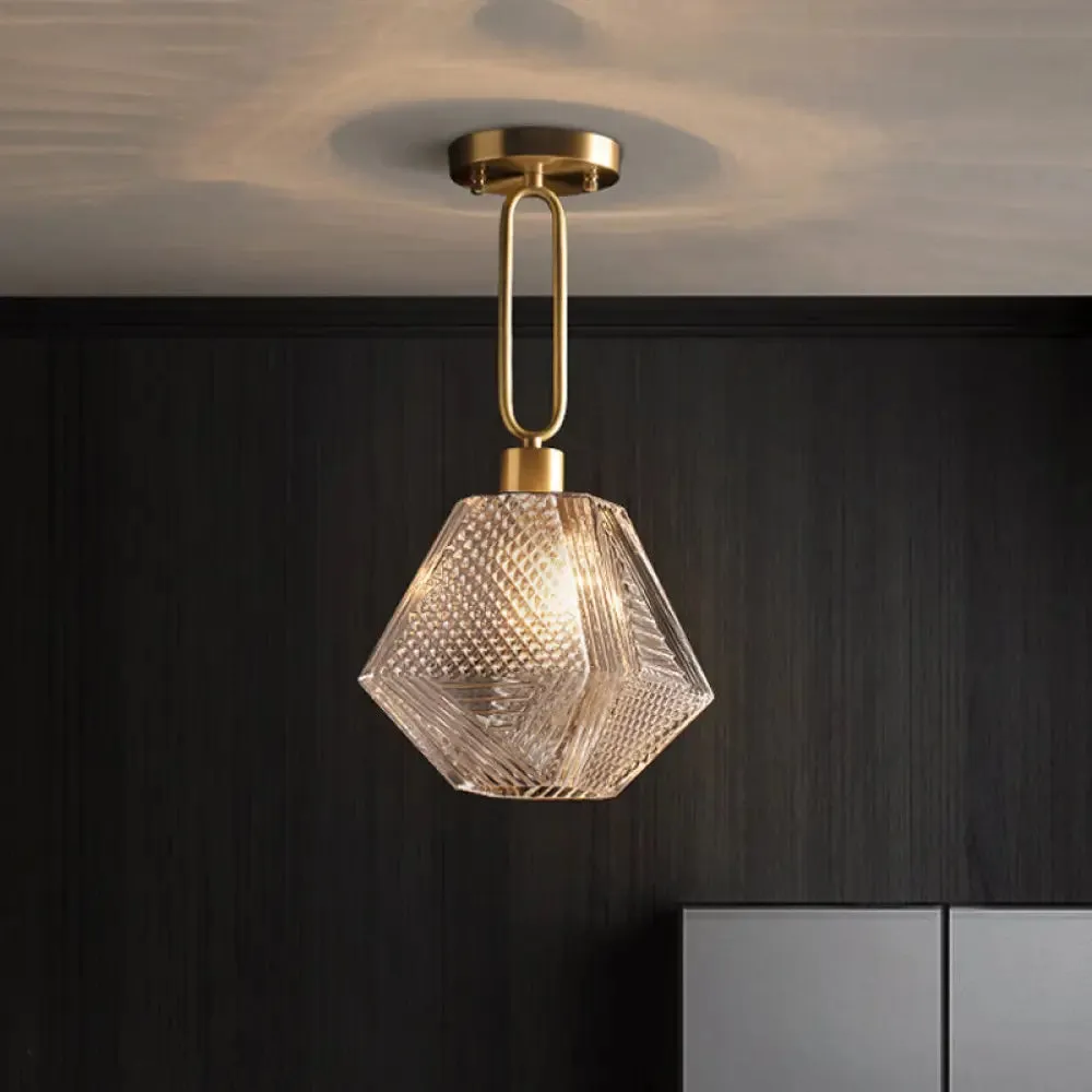 Modern Rhombus Prismatic Glass Pendant Lamp - 1-Head Gold Ceiling Suspension for Dining Room