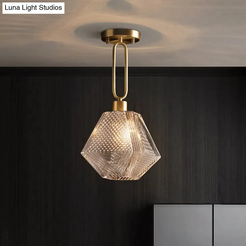 Modern Rhombus Prismatic Glass Pendant Lamp - 1-Head Gold Ceiling Suspension for Dining Room