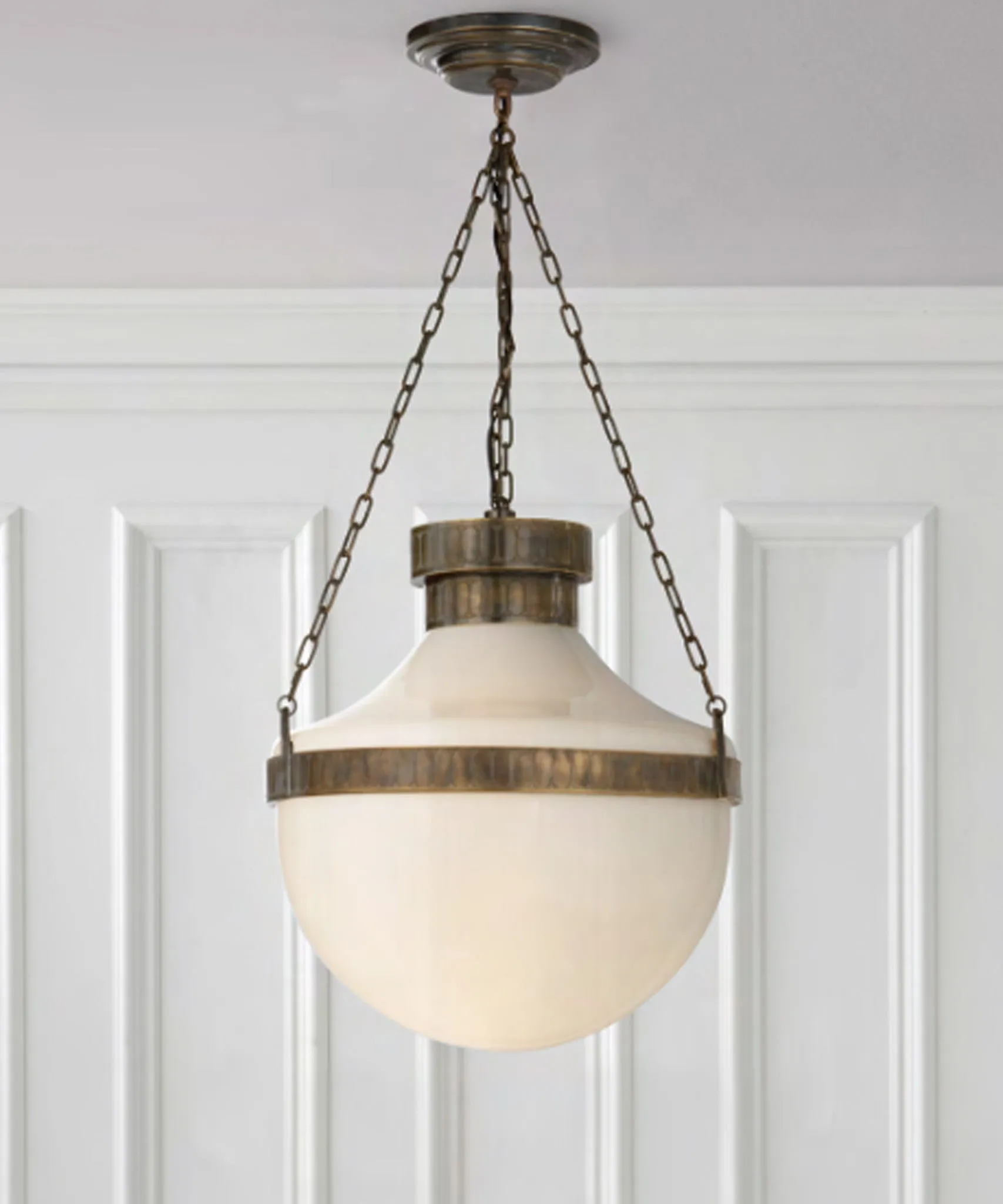 Modern Schoolhouse Pendant, Antique Brass