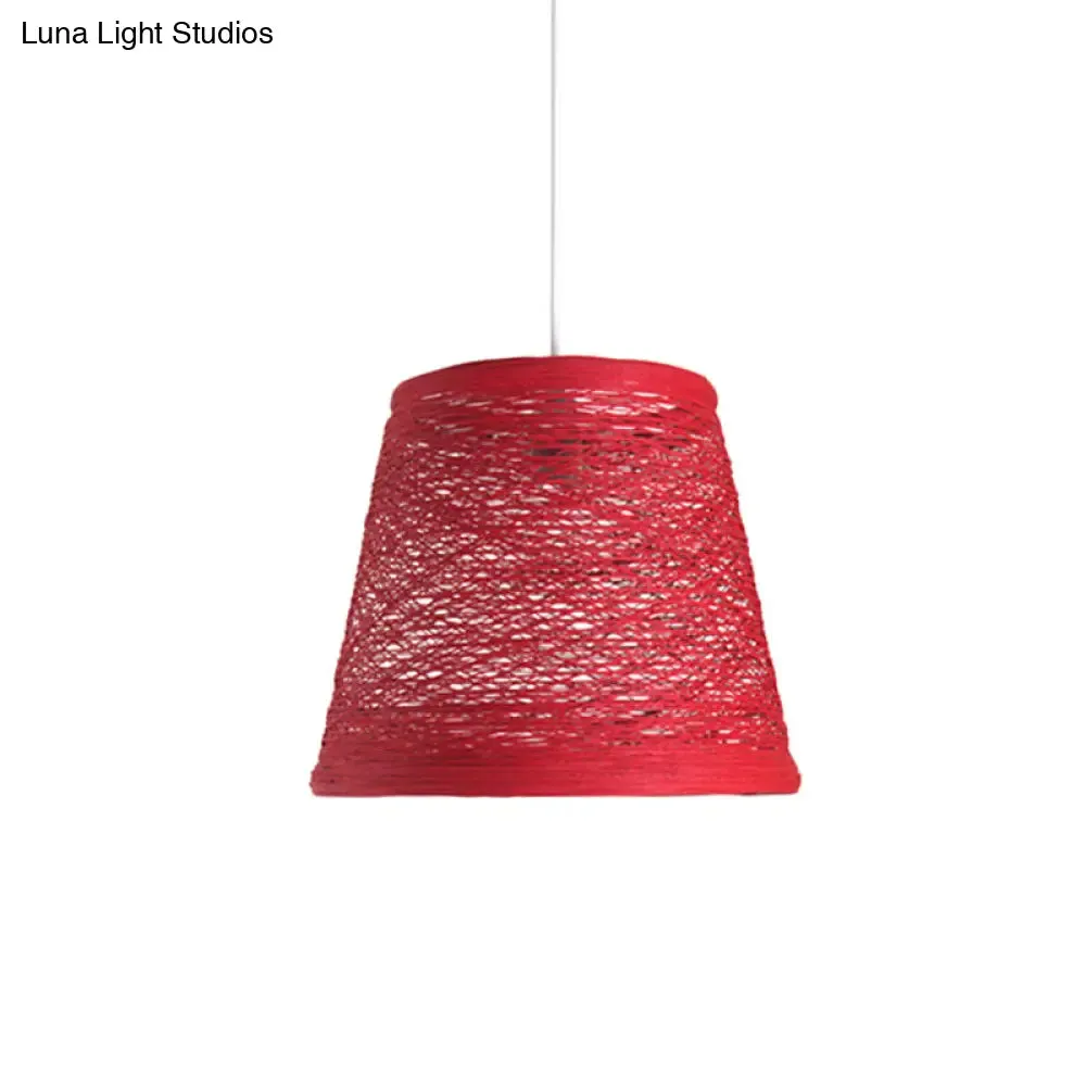 Modern Tapered Drum Rattan Pendant Lamp - Black/Red/Pink - Ceiling Hang Light for Dining Table