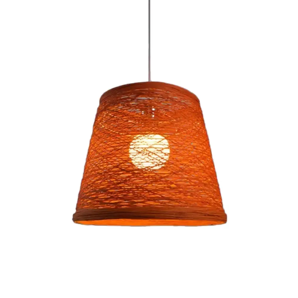 Modern Tapered Drum Rattan Pendant Lamp - Black/Red/Pink - Ceiling Hang Light for Dining Table