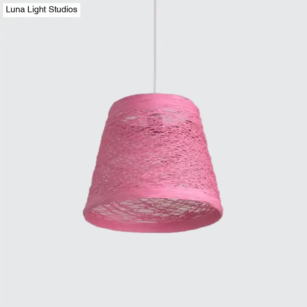 Modern Tapered Drum Rattan Pendant Lamp - Black/Red/Pink - Ceiling Hang Light for Dining Table