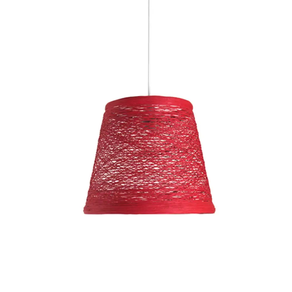 Modern Tapered Drum Rattan Pendant Lamp - Black/Red/Pink - Ceiling Hang Light for Dining Table