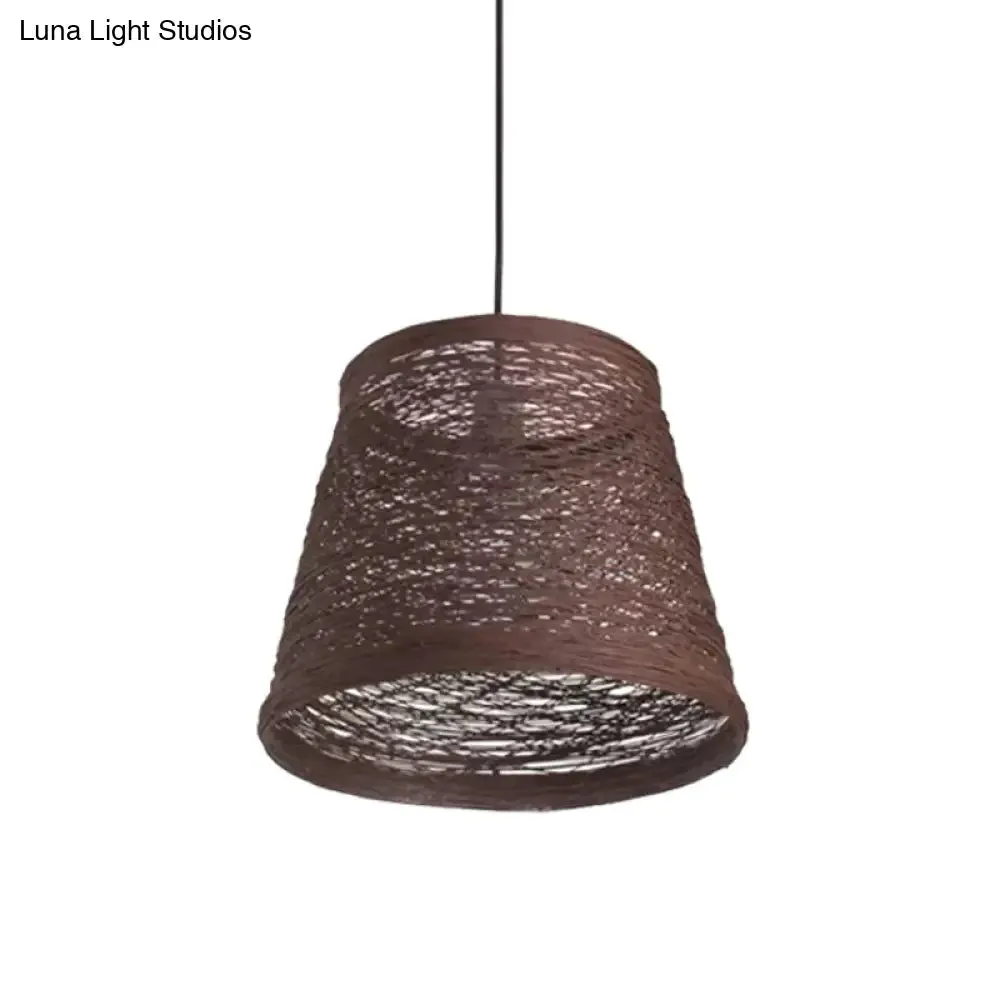 Modern Tapered Drum Rattan Pendant Lamp - Black/Red/Pink - Ceiling Hang Light for Dining Table