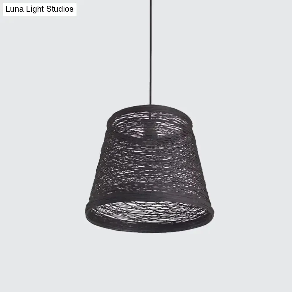 Modern Tapered Drum Rattan Pendant Lamp - Black/Red/Pink - Ceiling Hang Light for Dining Table