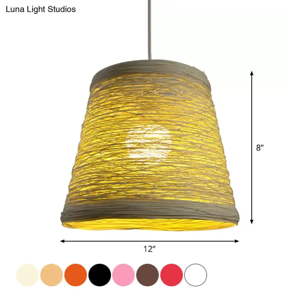 Modern Tapered Drum Rattan Pendant Lamp - Black/Red/Pink - Ceiling Hang Light for Dining Table