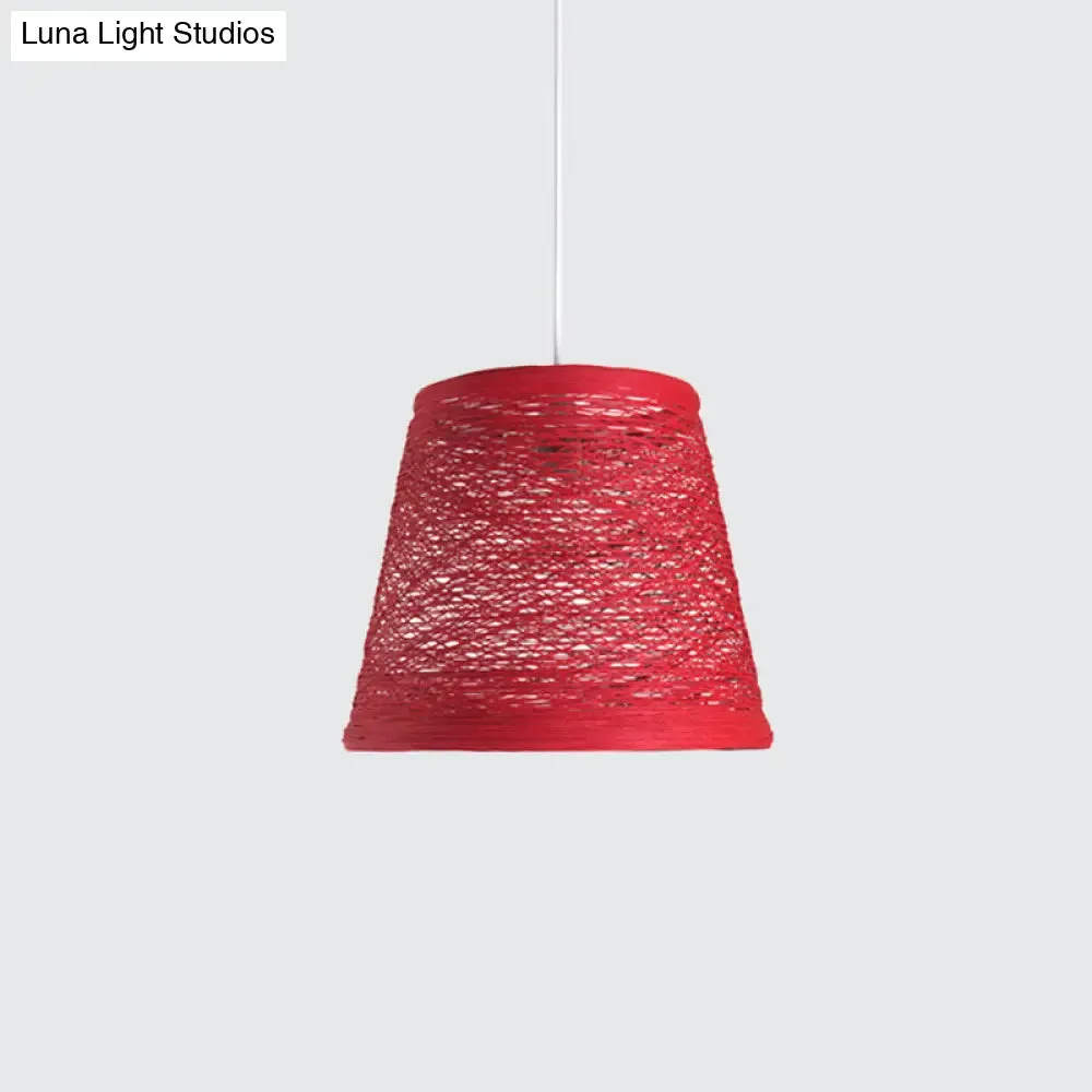 Modern Tapered Drum Rattan Pendant Lamp - Black/Red/Pink - Ceiling Hang Light for Dining Table