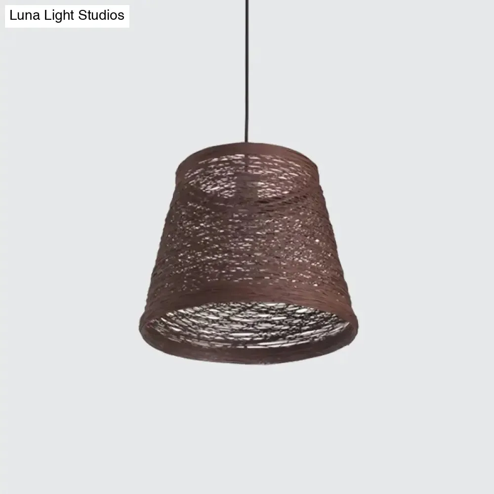 Modern Tapered Drum Rattan Pendant Lamp - Black/Red/Pink - Ceiling Hang Light for Dining Table