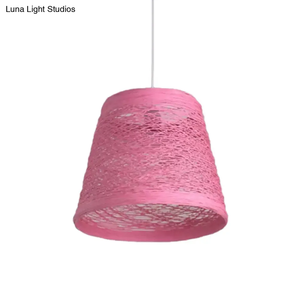 Modern Tapered Drum Rattan Pendant Lamp - Black/Red/Pink - Ceiling Hang Light for Dining Table