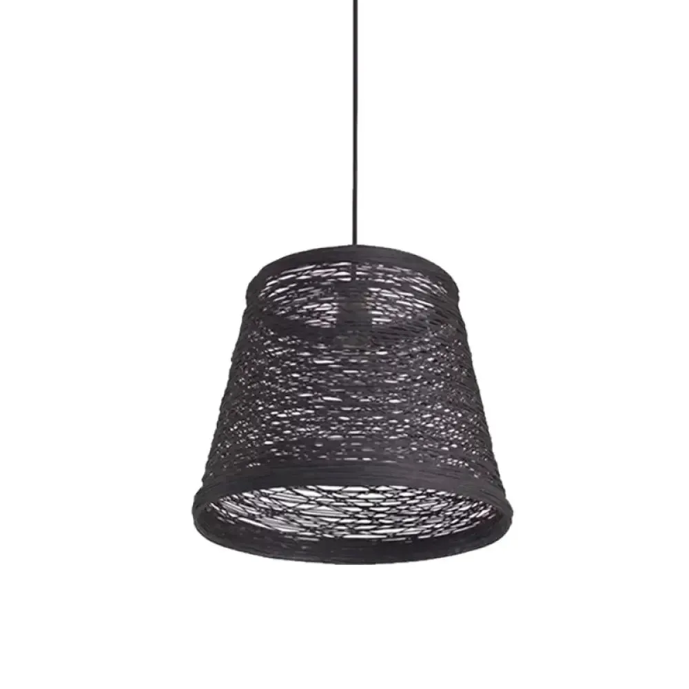 Modern Tapered Drum Rattan Pendant Lamp - Black/Red/Pink - Ceiling Hang Light for Dining Table