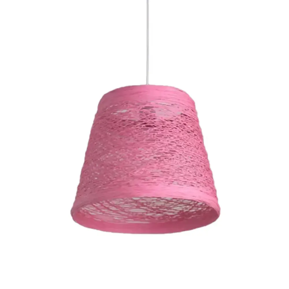 Modern Tapered Drum Rattan Pendant Lamp - Black/Red/Pink - Ceiling Hang Light for Dining Table