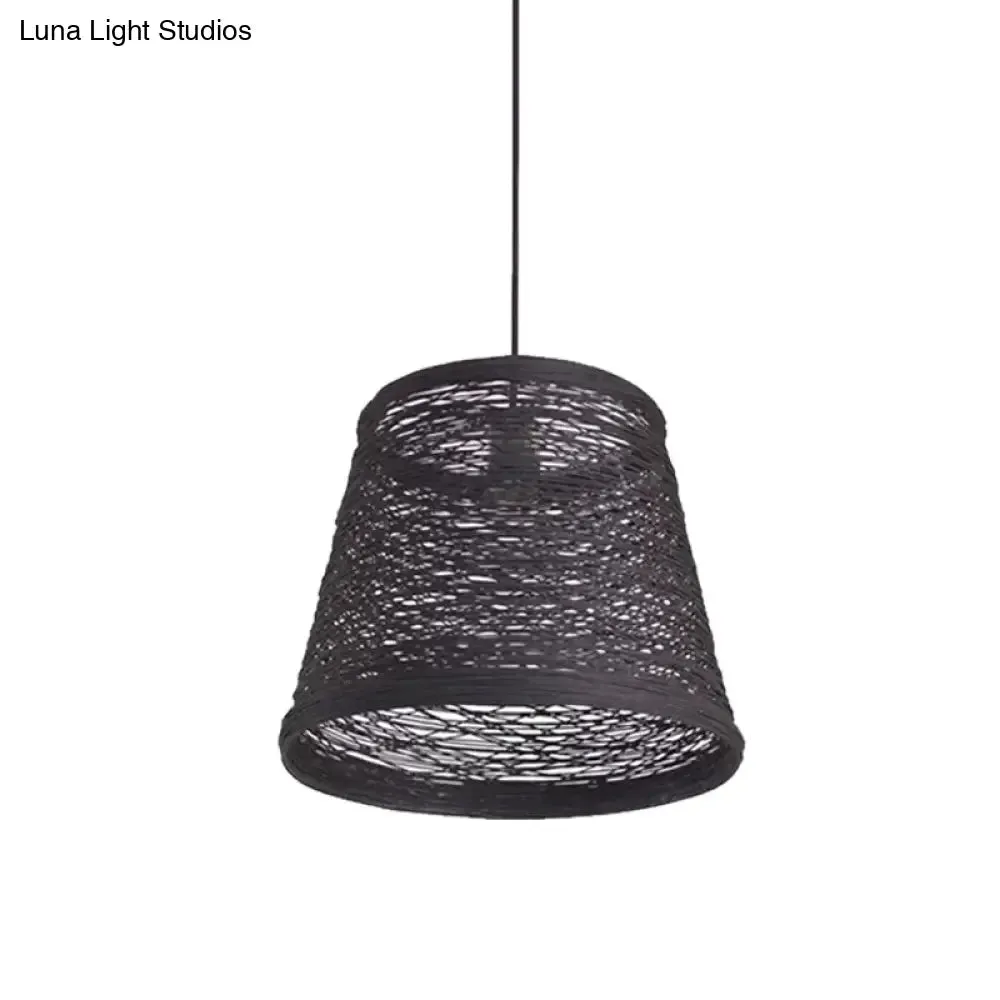 Modern Tapered Drum Rattan Pendant Lamp - Black/Red/Pink - Ceiling Hang Light for Dining Table