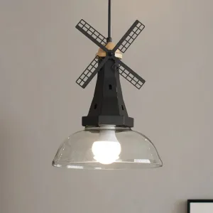 Modern Windmill Ceiling Light with Clear Glass Shade in White/Black Finish