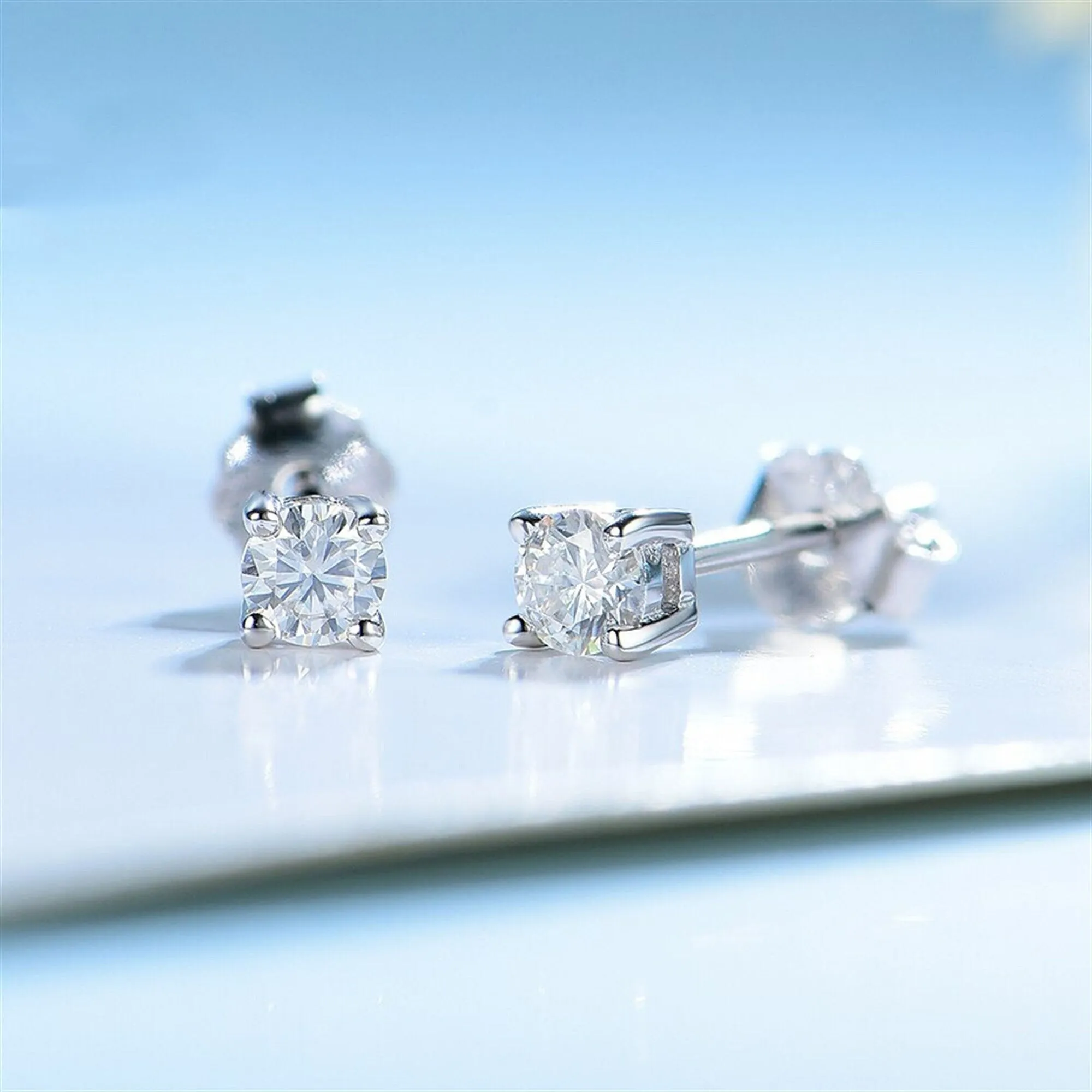 Moissanite Stud Earrings, White or Black Moissanite