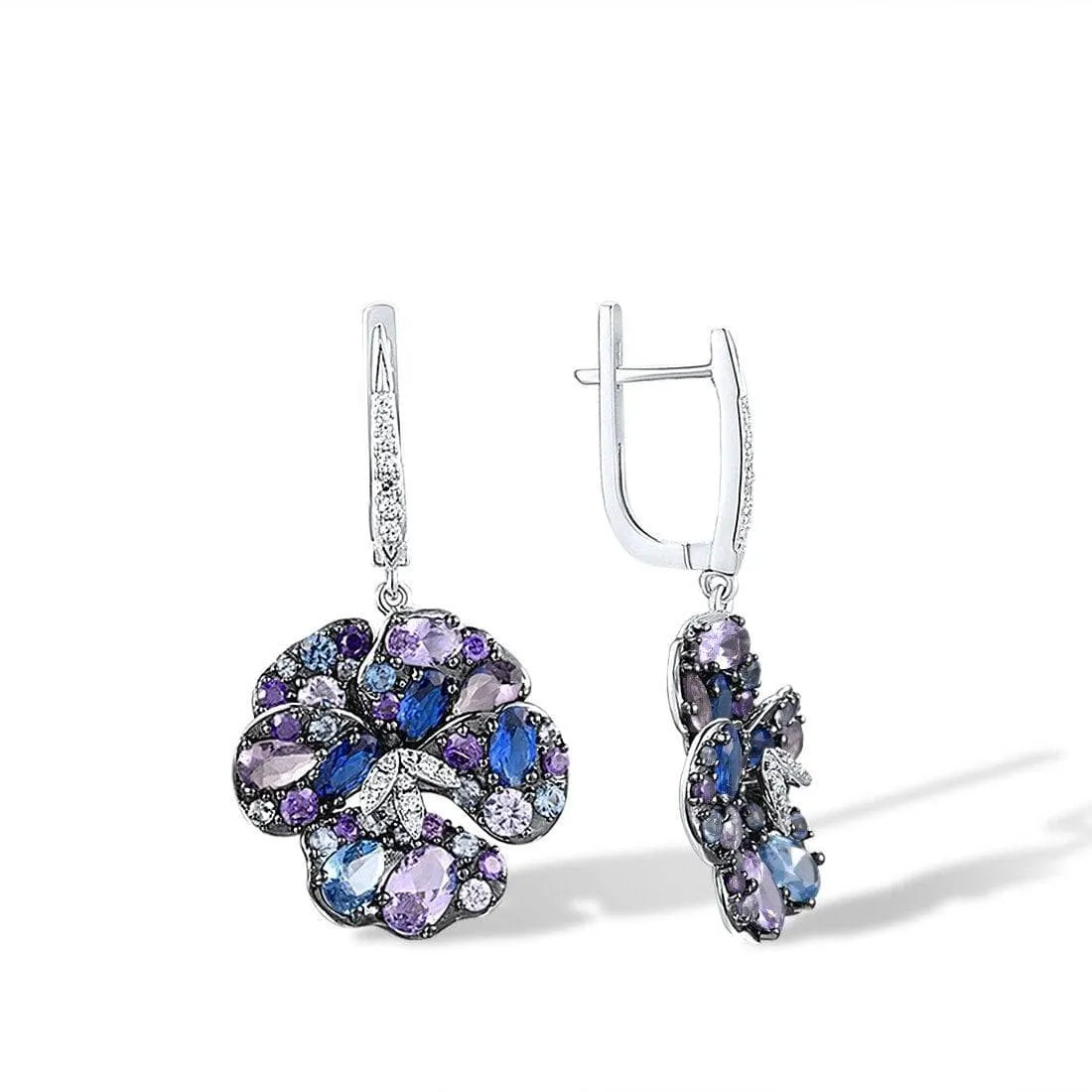 Multi-Gems Orchid Flower Drop Earrings