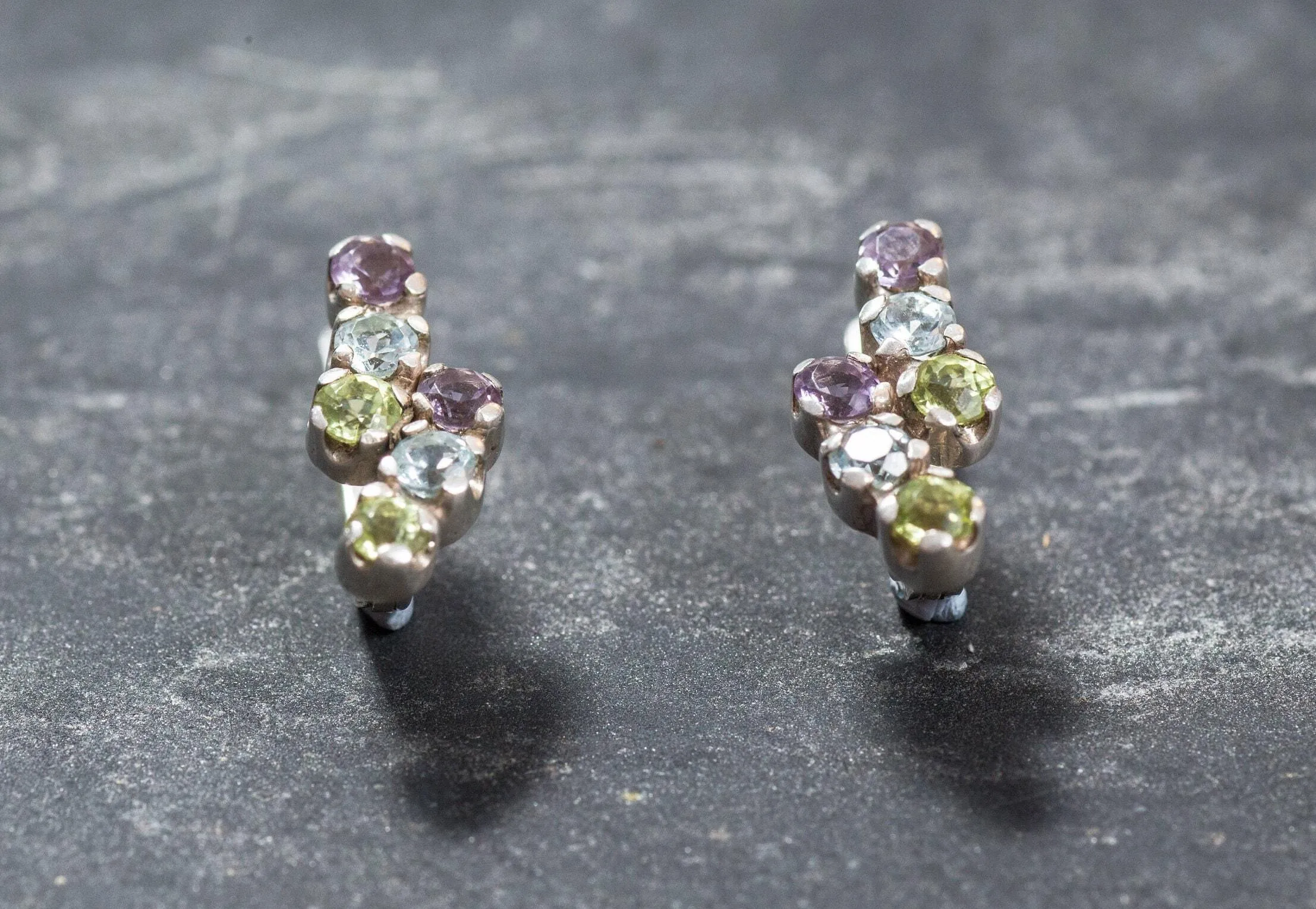 Multistone Earrings - Amethyst Earrings - Peridot Earrings