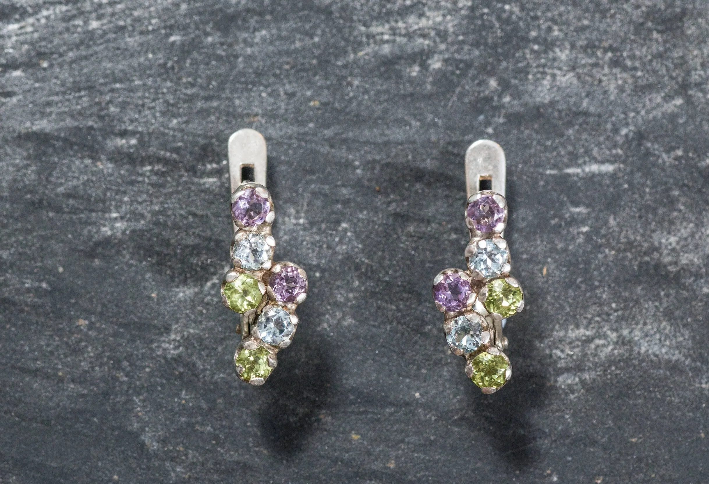 Multistone Earrings - Amethyst Earrings - Peridot Earrings