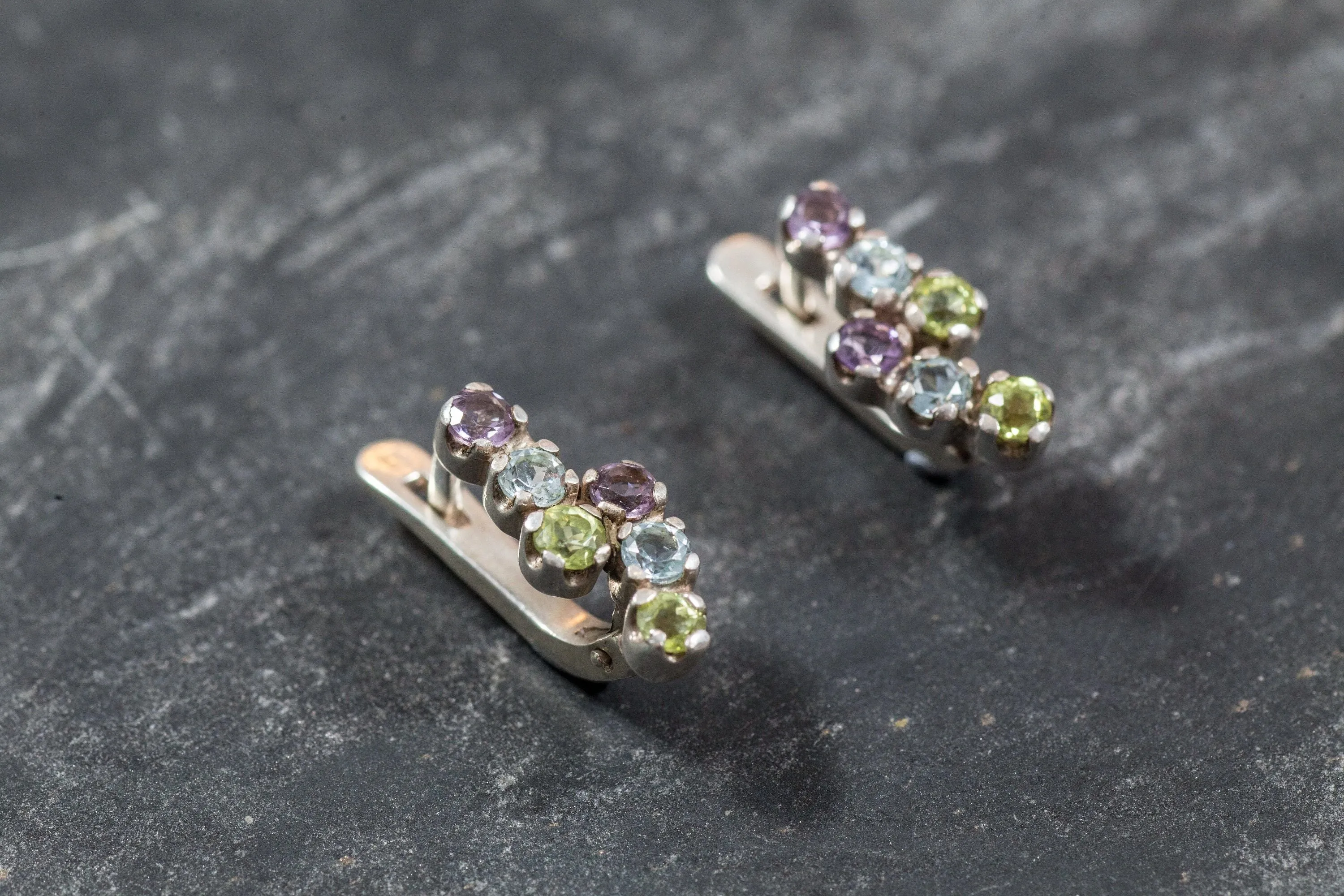 Multistone Earrings - Amethyst Earrings - Peridot Earrings