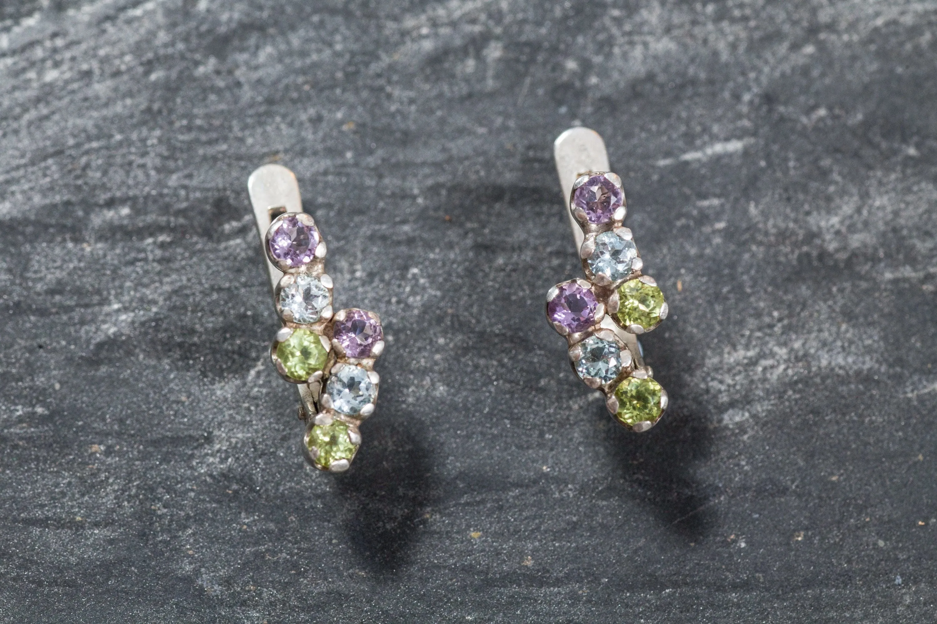 Multistone Earrings - Amethyst Earrings - Peridot Earrings