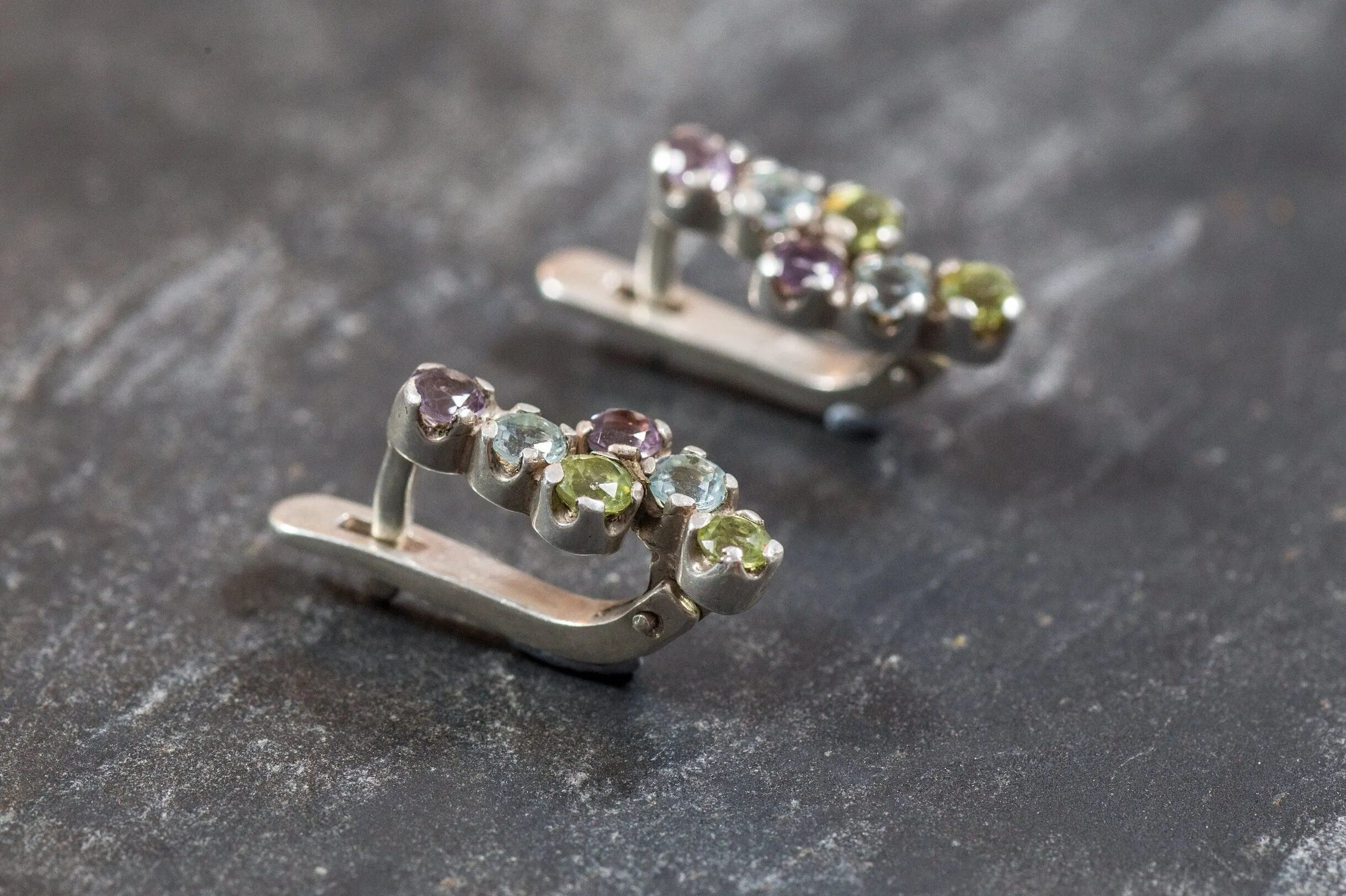 Multistone Earrings - Amethyst Earrings - Peridot Earrings