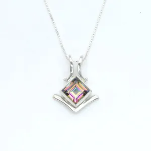 Mystic Topaz Pendant - Violet Square Necklace - Vintage Topaz Necklace