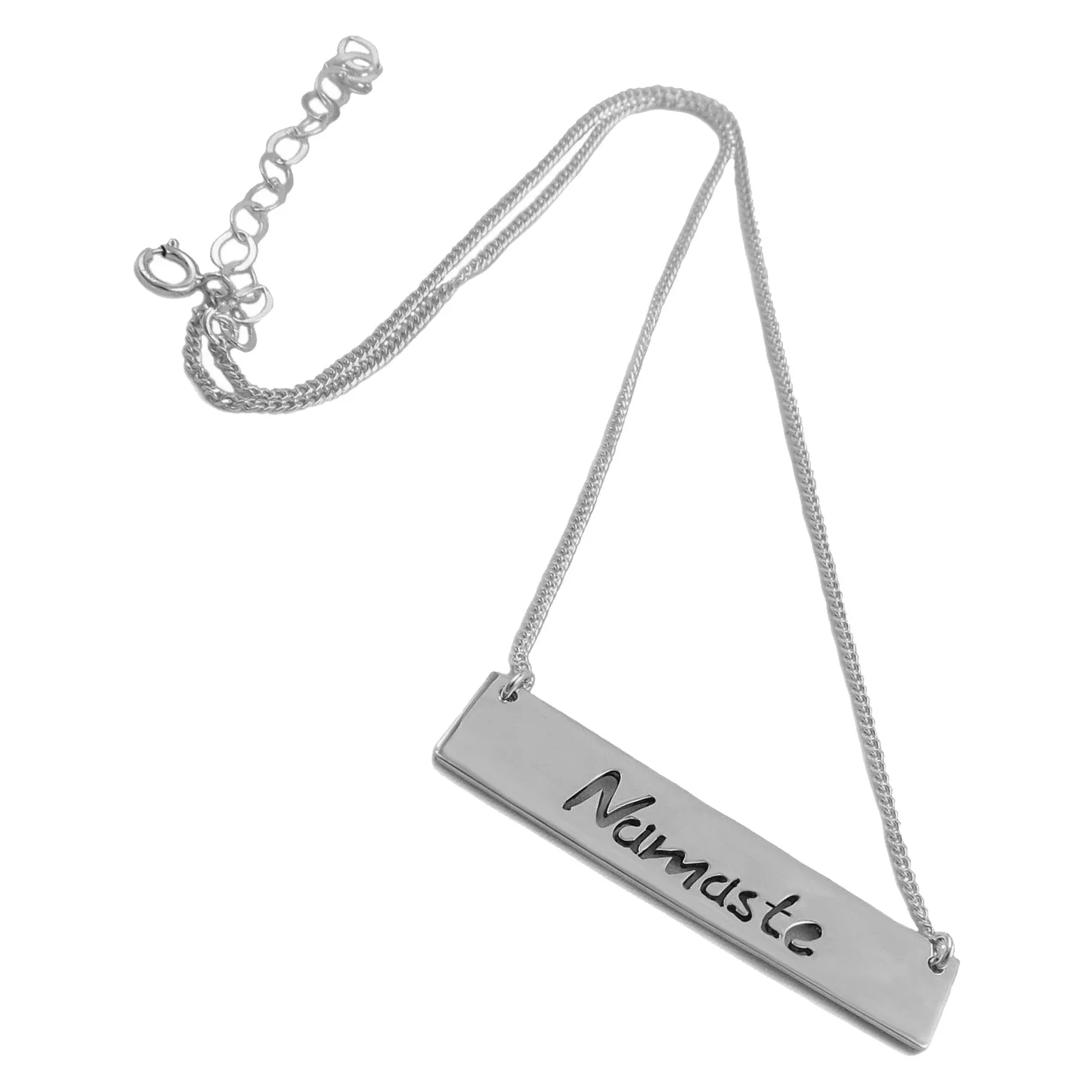 Namaste 925 Sterling Silver Bar Greeting Tag Necklace