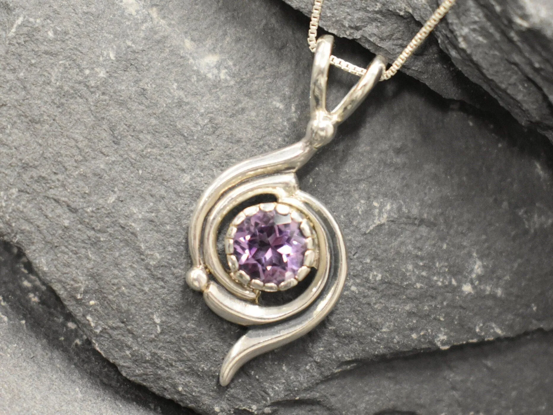 Natural Amethyst Necklace - Purple Swirl Pendant - February Birthstone Necklace