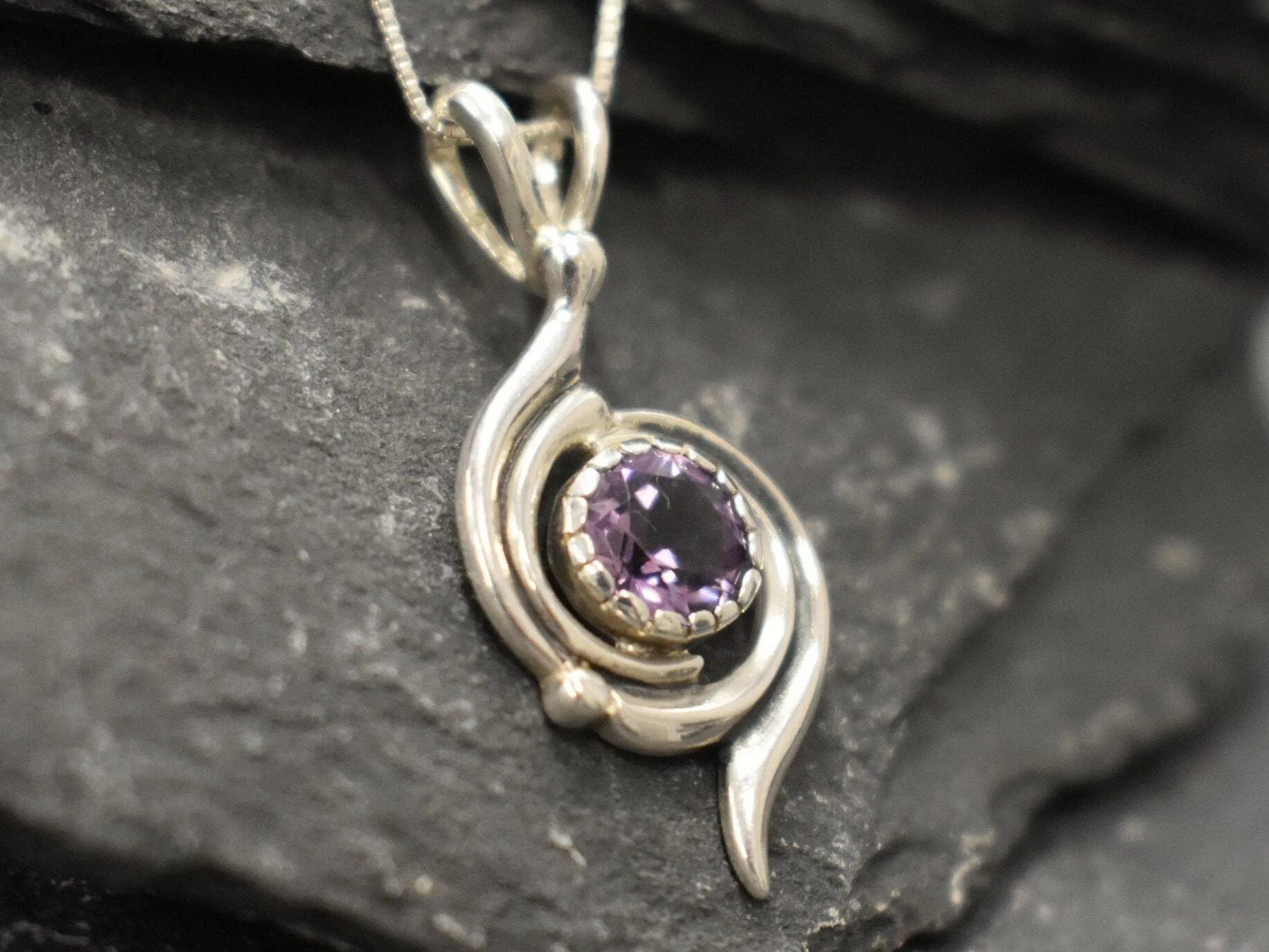 Natural Amethyst Necklace - Purple Swirl Pendant - February Birthstone Necklace