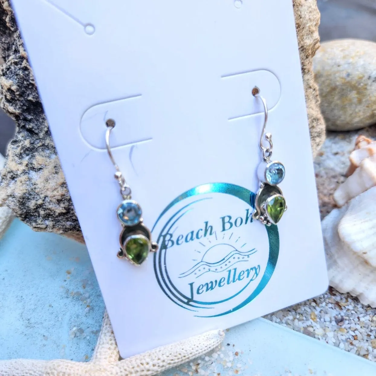 NATURAL DROPS - AQUAMARINE & PERIDOT 925 HOOK EARRINGS