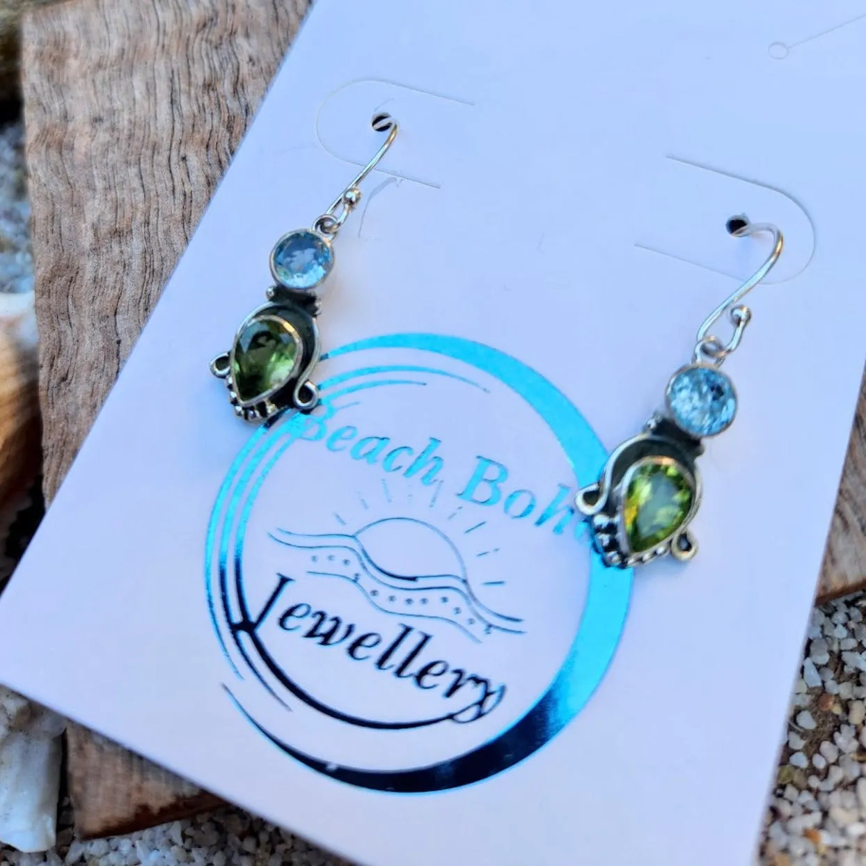 NATURAL DROPS - AQUAMARINE & PERIDOT 925 HOOK EARRINGS