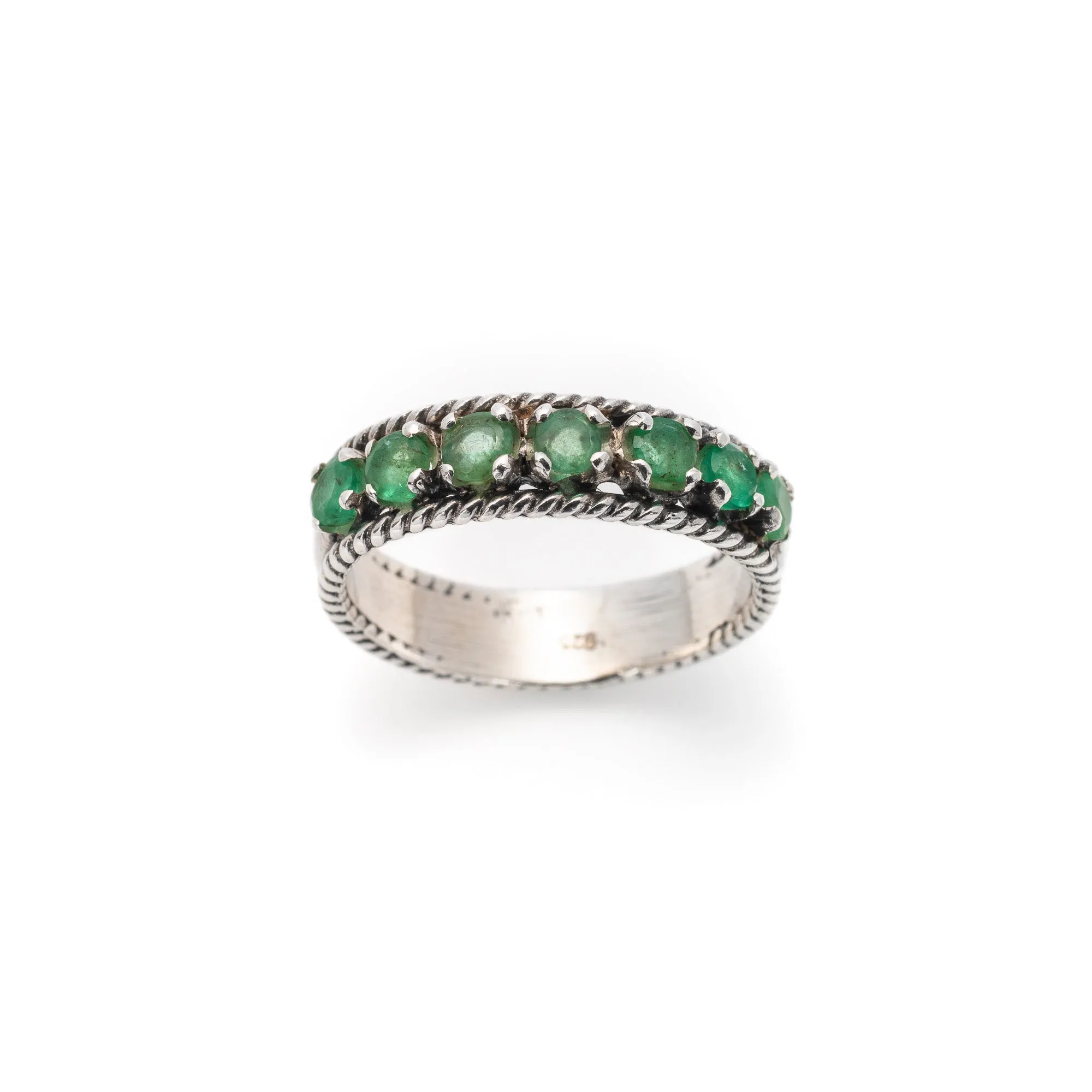 Natural Emerald Ring - Green Eternity Ring - Wide Vintage Band