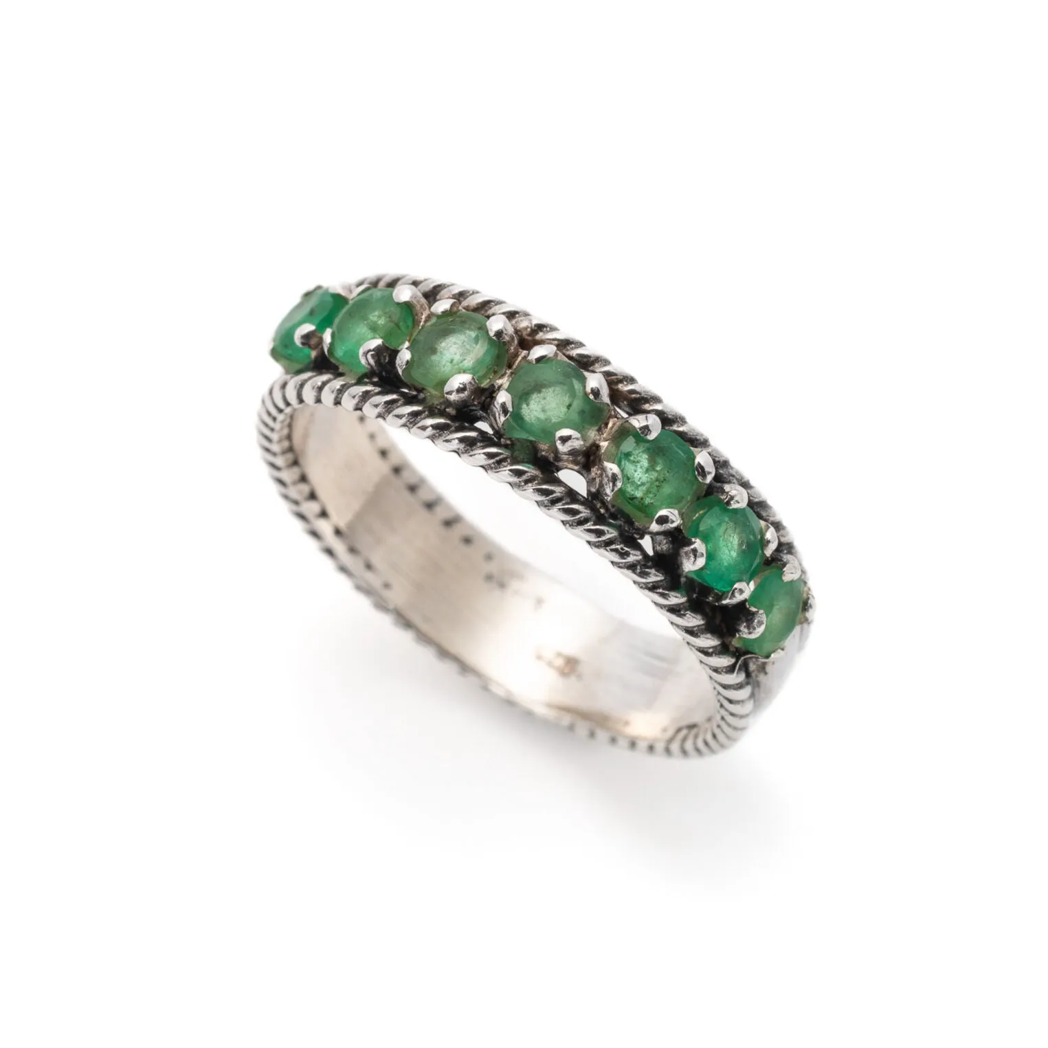 Natural Emerald Ring - Green Eternity Ring - Wide Vintage Band