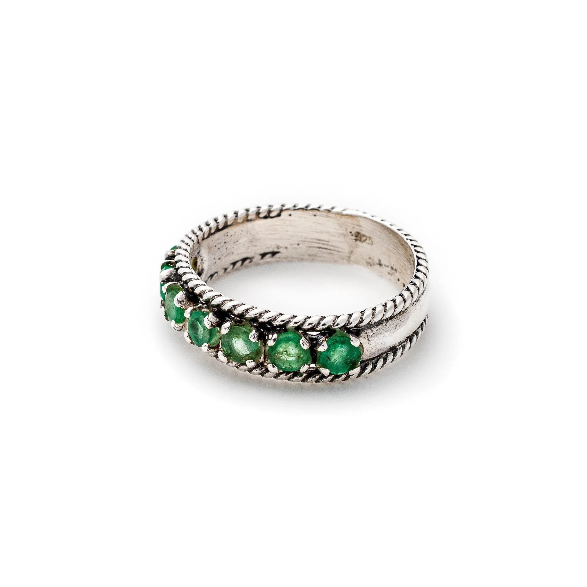 Natural Emerald Ring - Green Eternity Ring - Wide Vintage Band